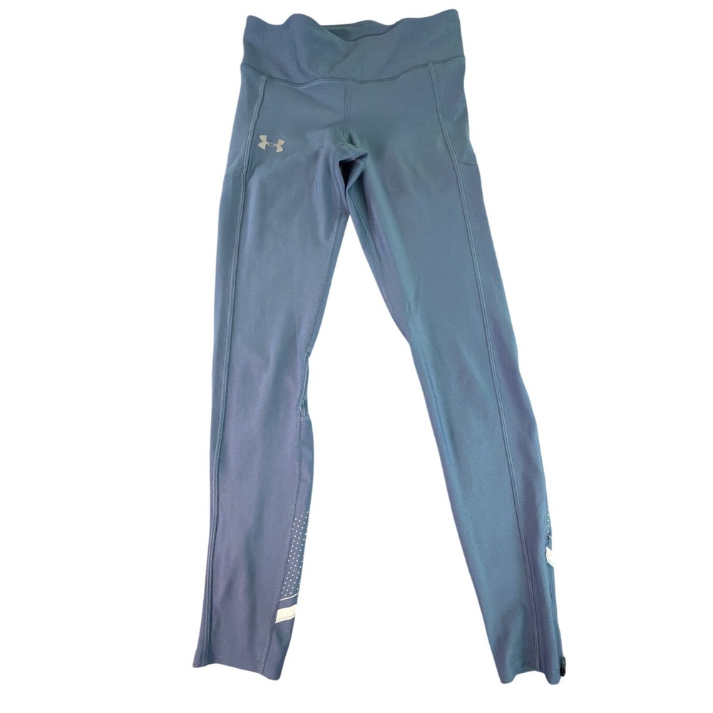Under Armour HeatGear Compression Running Leggings Blue Grey Ankle‎ Zip Small
